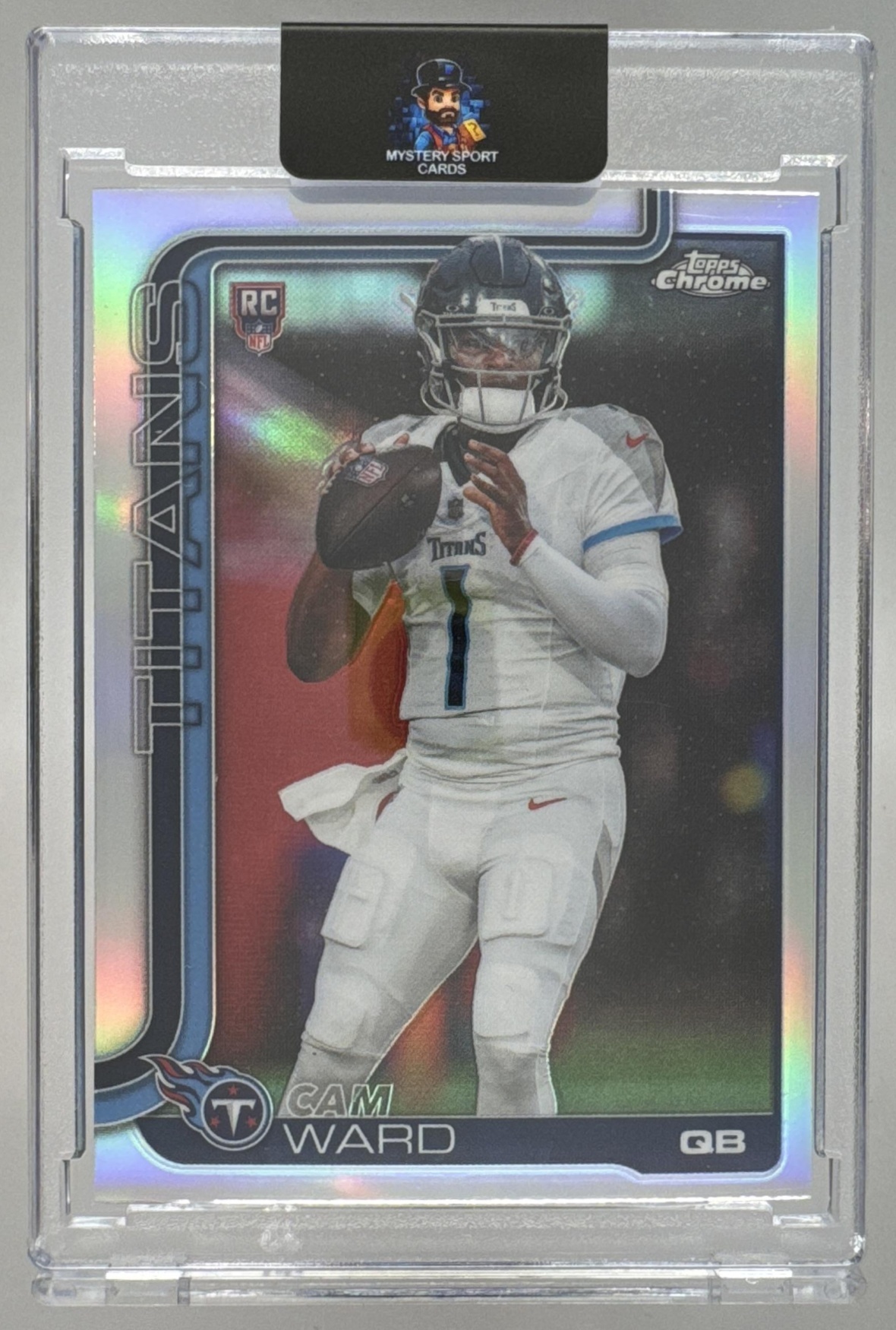 Card image for 2025 Topps Football Chrome Cam Ward Rookie Refractor #314 RC Tennessee Titans