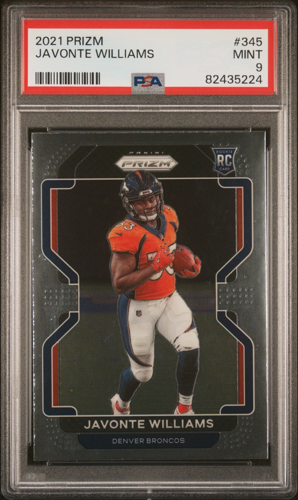 Card image for 2021 Panini Football Prizm Javonte Williams Silver #345 RC Denver Broncos