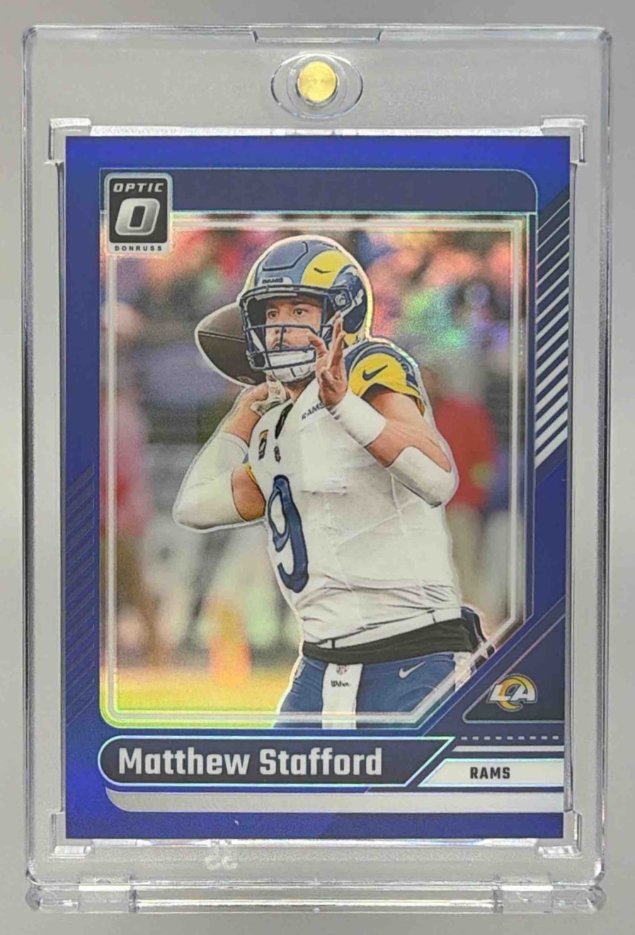 Card image for 2024 Panini Donruss Optic Matthew Stafford Blue /199 #113 Rams
