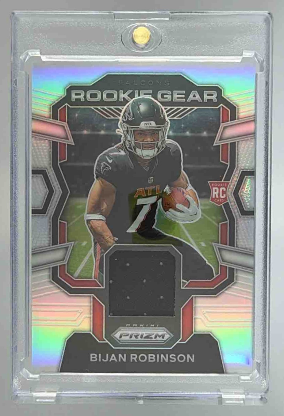 Card image for 2023 Panini Prizm Bijan Robinson Rookie Gear #RG-BR MEM RC Falcons