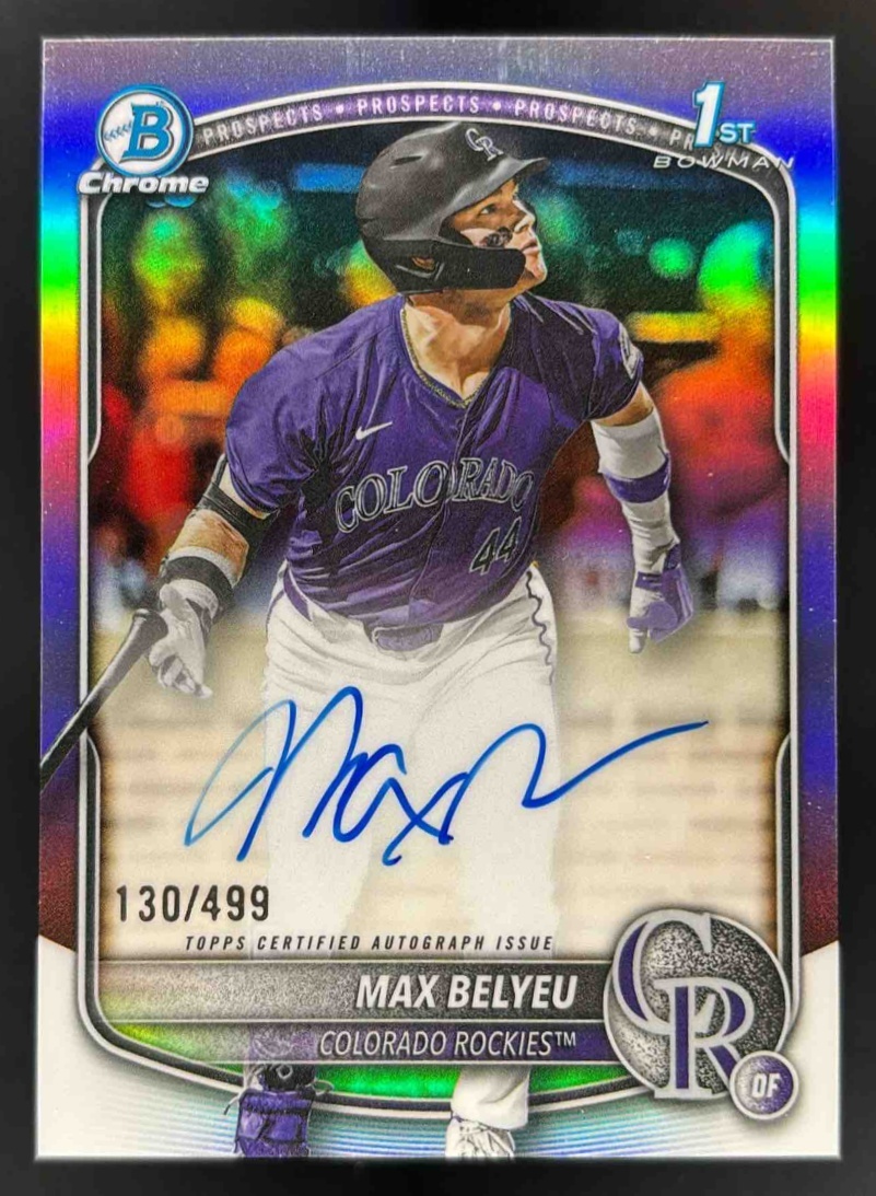 Card image for 2025 Bowman Draft Max Belyeu Chrome Prospect Auto Refractor /499 #CPA-MB Rockies