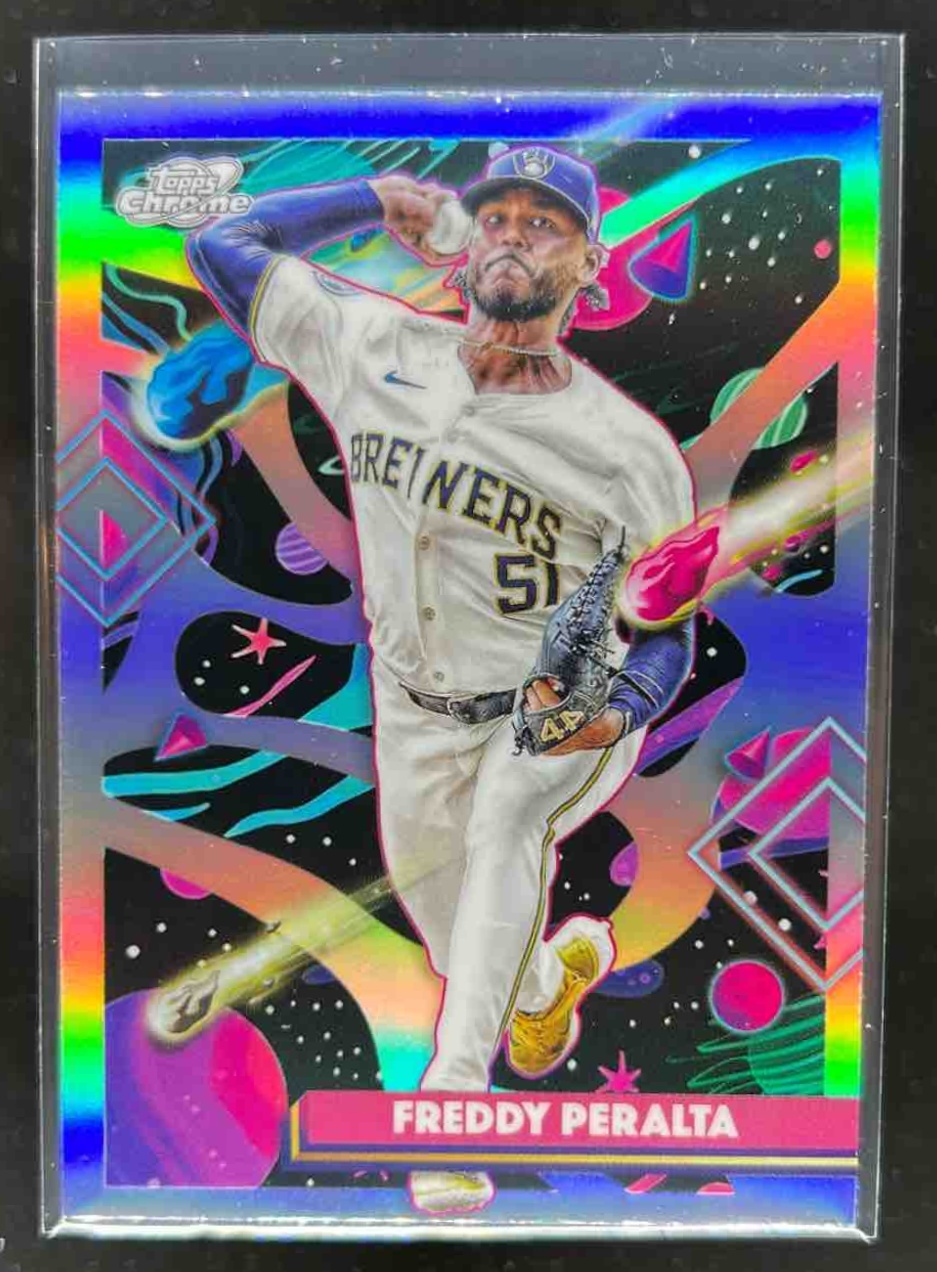 Card image for Freddy Peralta 2025 Topps Baseball Cosmic Chrome Refractor Milwaukee Brewers