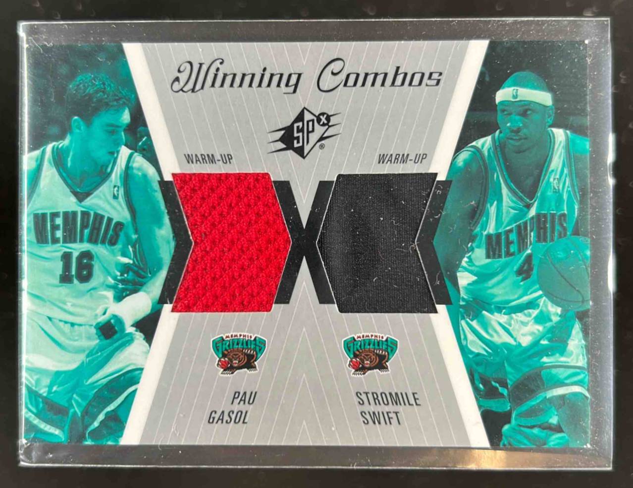 Card image for 2003-04 SPx Pau Gasol / Stromile Swift MEM Winning Materials Combos #WC1