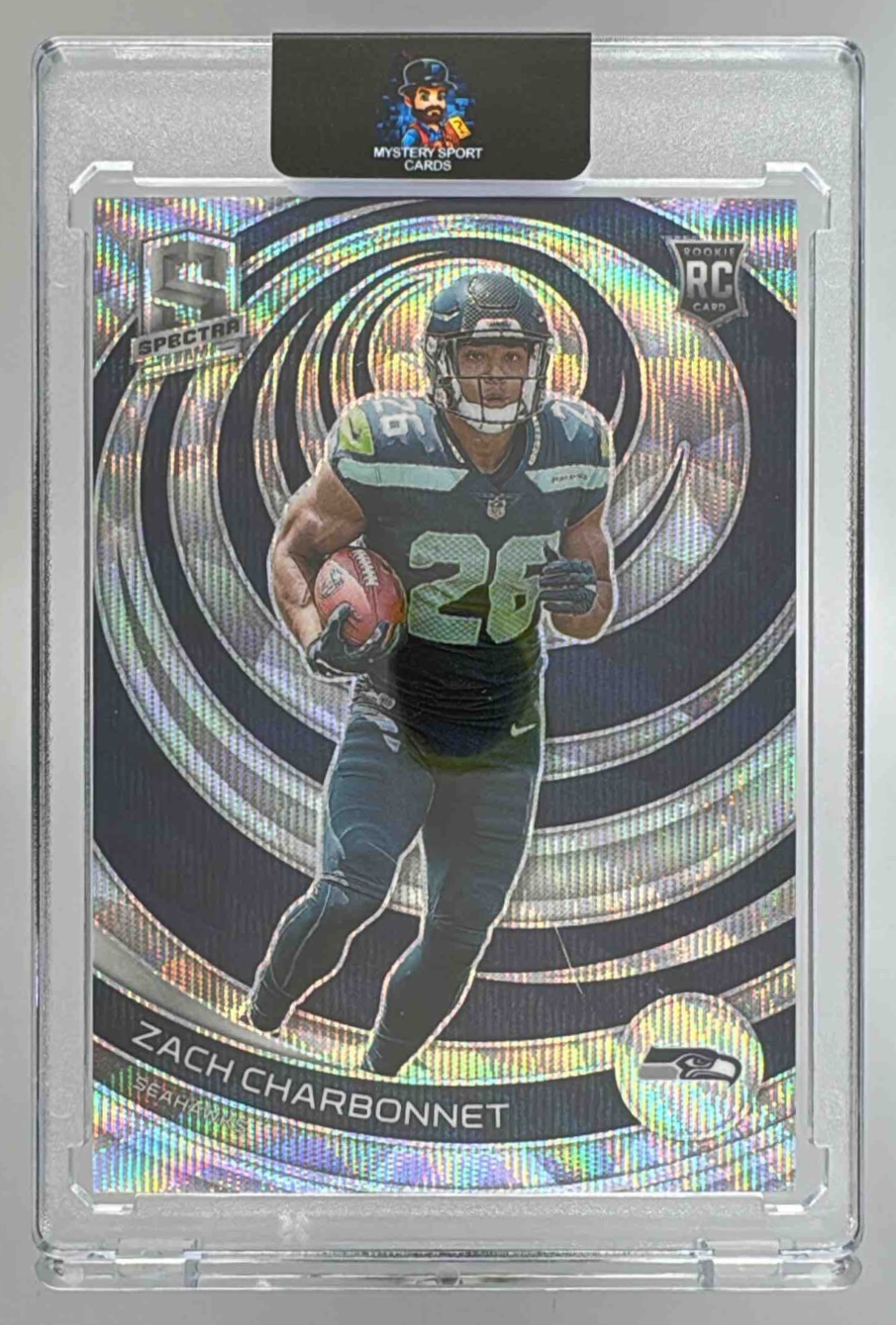 Card image for 2023 Panini Football Spectra Zach Charbonnet Wave /11 #147 RC Seattle Seahawks