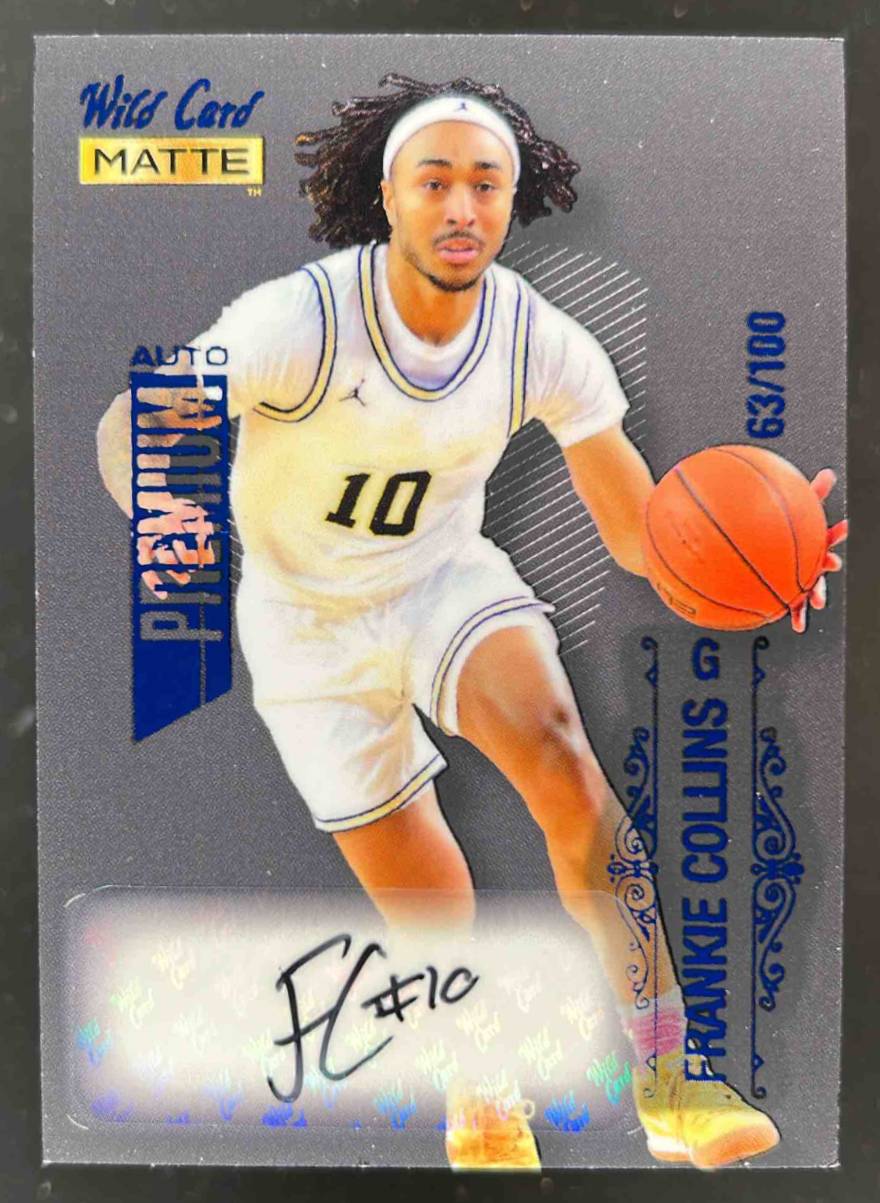 Card image for 2022-23 WILD CARD MATTE FRANKIE COLLINS AUTO WHITE / BLUE FOIL /100 #MB-A