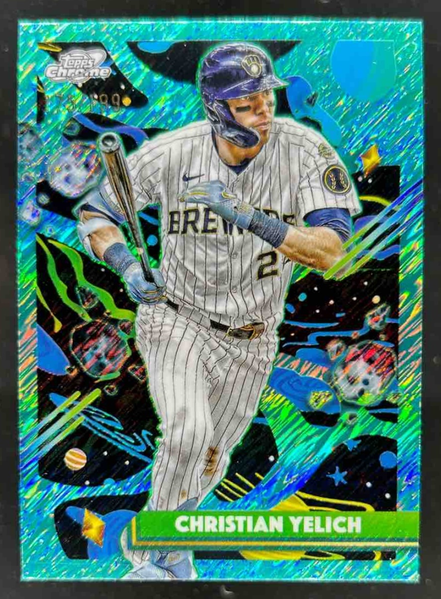 Card image for Christian Yelich 2025 Topps Cosmic Chrome Aqua Equinox Refractor /199