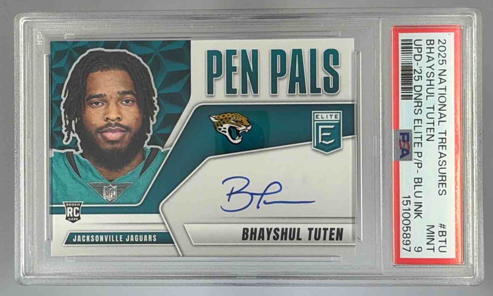 Card image for 2025 Panini Donruss Elite Bhayshul Tuten Turn of the Century Auto /499 #TOC-BTU RC Jaguars
