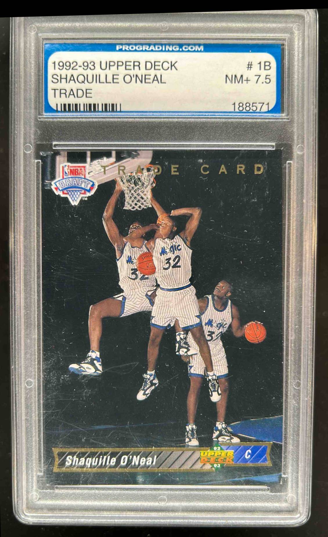 Card image for 1992-93 UPPER DECK SHAQUILLE O'NEAL #1B RC PG 7.5 ORLANDO MAGIC