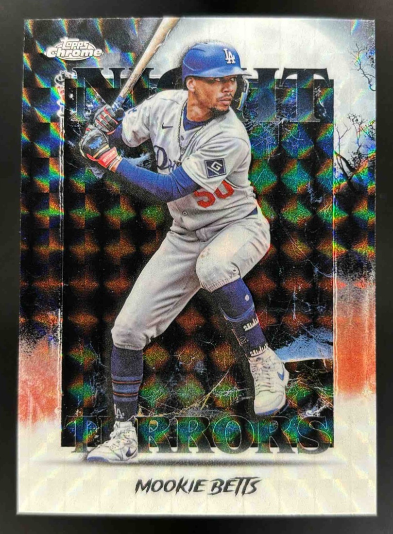 Card image for 2025 Topps Chrome Update Mookie Betts Night Terrors Geometric Refractor