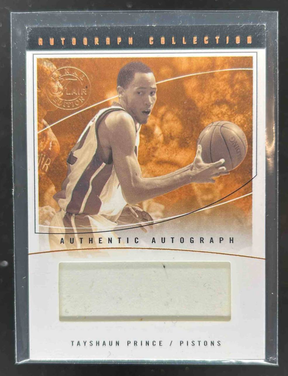 Card image for 2003 Fleer Bankruptcy Flair Final Edition Tayshaun Prince Auto /200 #AC-TP
