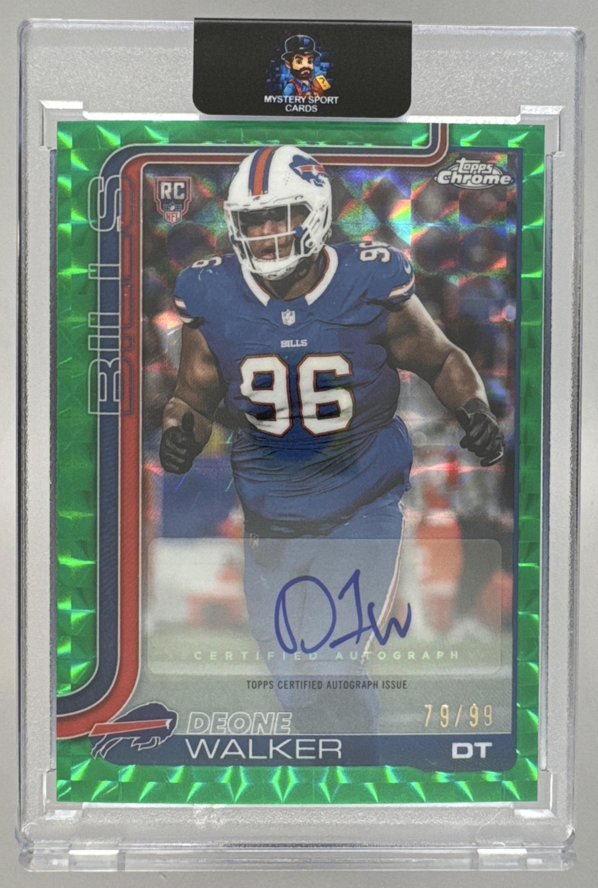 Card image for 2025 Topps Chrome Deone Walker Rookie Auto Green Geometric Refractor /99 #RA-DW RC Bills