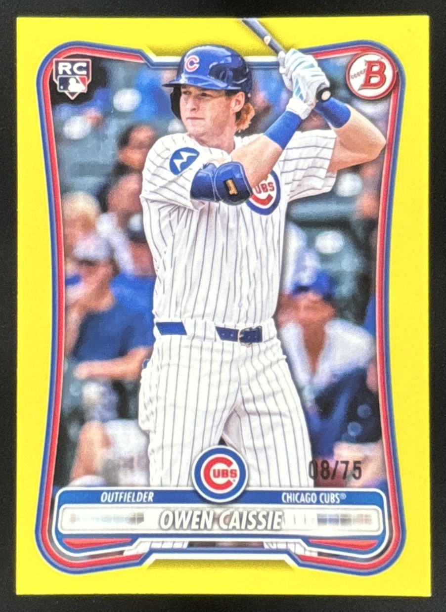 Card image for Owen Caissie 2026 Bowman Yellow Border /75 Chicago Cubs