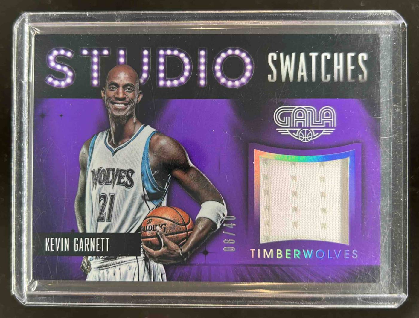 Card image for 2015-16 Panini Gala Kevin Garnett Studio Swatches Purple 6 /40 #7