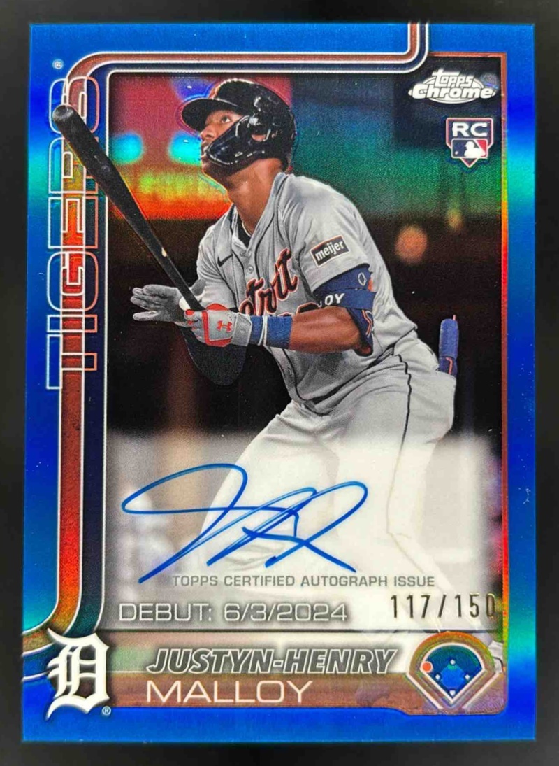 Card image for 2025 Topps Chrome Update Justyn-Henry Malloy RC Debut Auto Blue Refractor /150