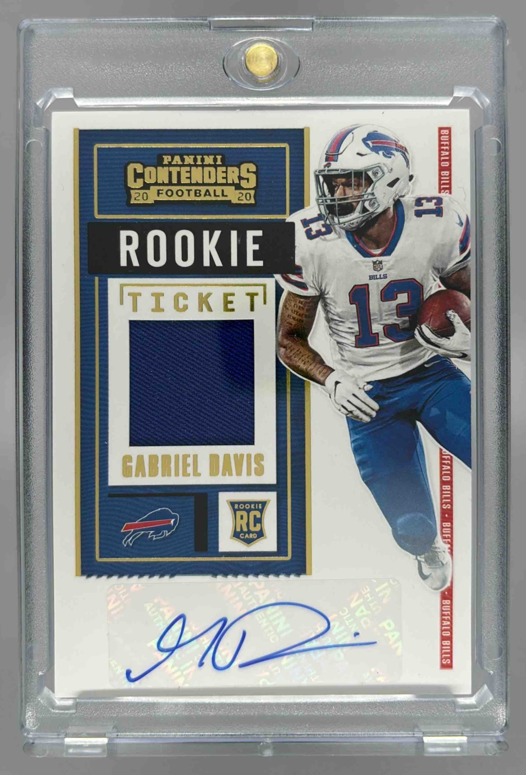 Card image for 2020 Panini Contenders Gabriel Davis Rookie Ticket Swatches Auto #RTS-GDA RC MEM Bills