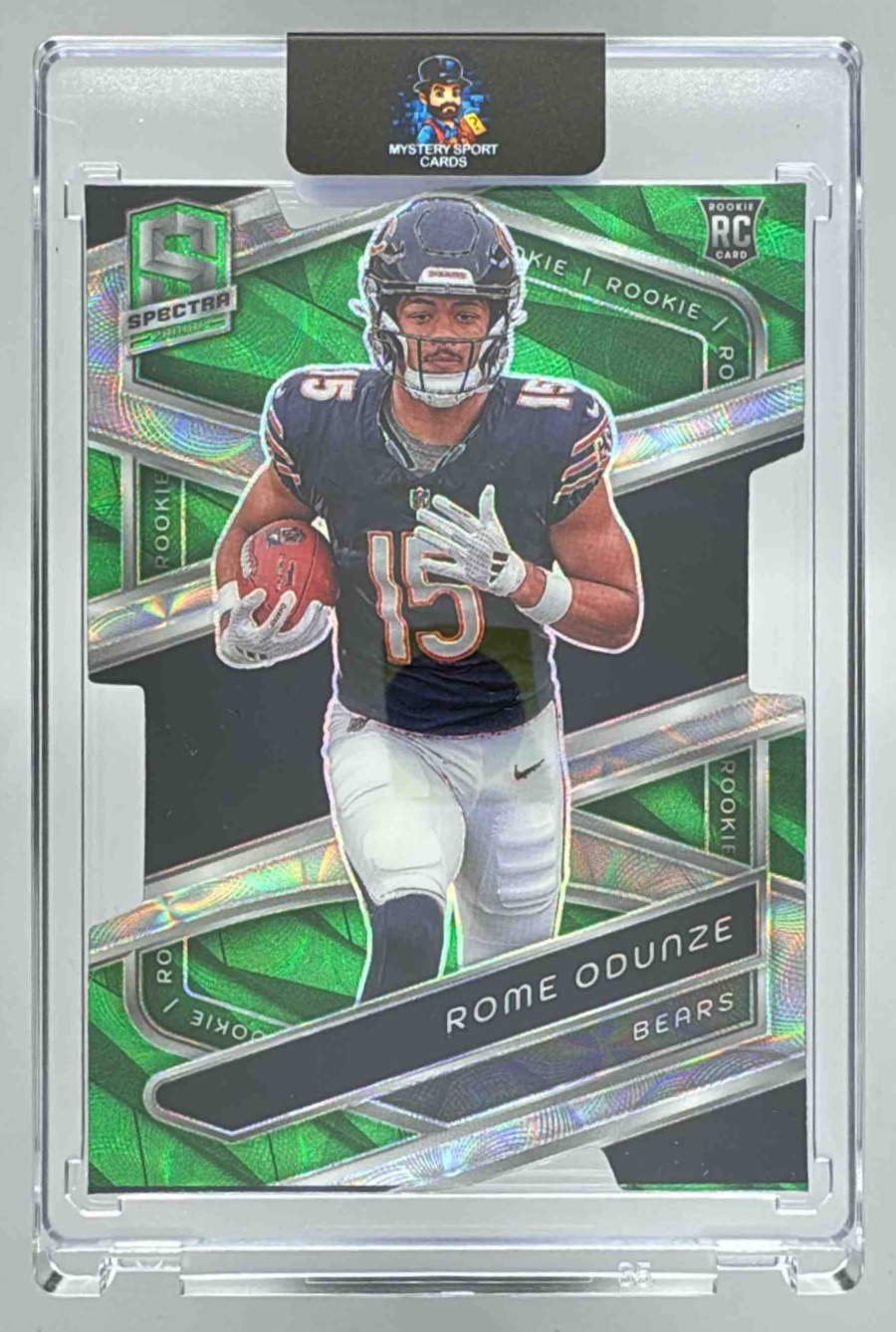 Card image for 2024 Panini Spectra Rome Odunze Rookies Neon Green Die-Cut /30 #120 RC Bears