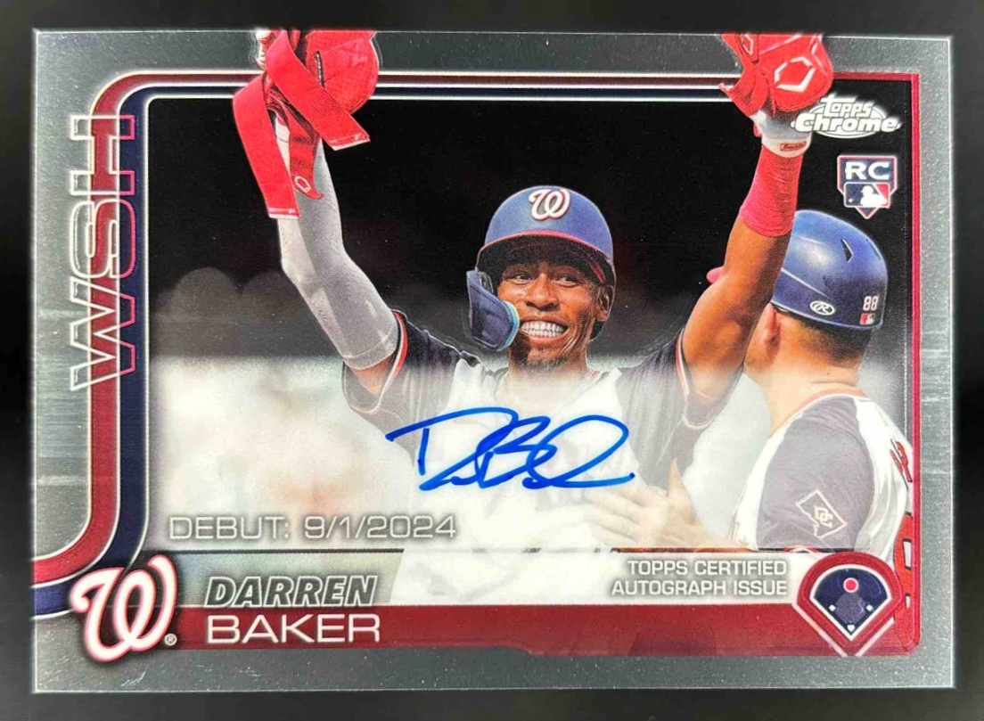 Card image for 2025 Topps Chrome Update Darren Baker Rookie Debut Auto #CRDA-DB RC Nationals