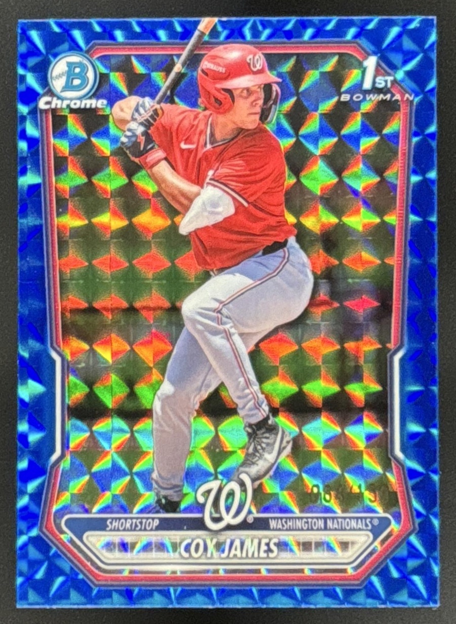 Card image for 2026 Bowman Coy James Chrome Blue Geometric Refractor /150 1st Prospect