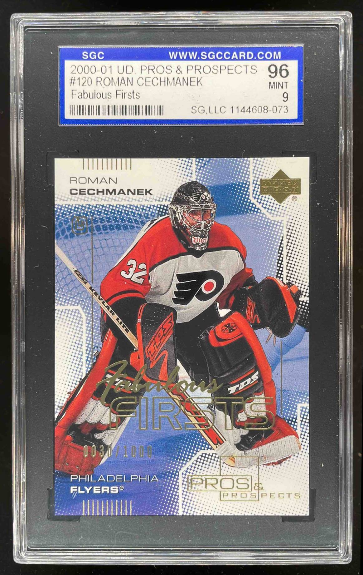 Card image for 2000-01 Upper Deck Pros & Prospects Roman Cechmanek /1000 #120 RC SGC 9 LOW POP