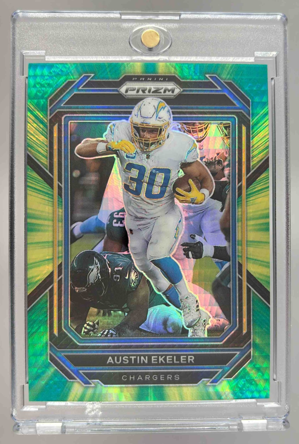 Card image for 2022 Panini Football Prizm Austin Ekeler Hyper /175 #150 Los Angeles Chargers
