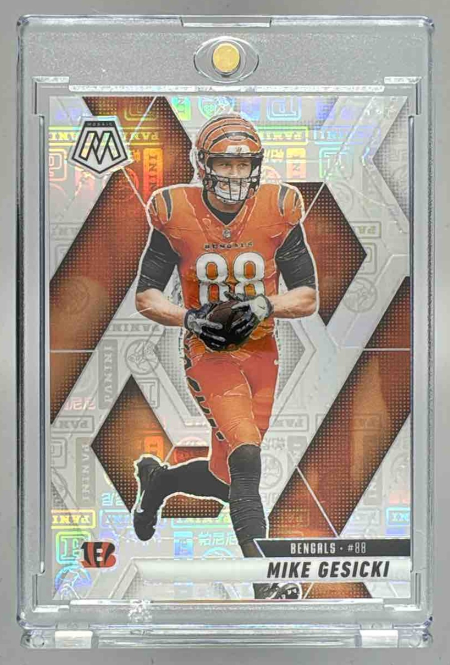 Card image for 2025 Panini Mosaic Mike Gesicki Silver Knight Prizm /149 #36 Bengals