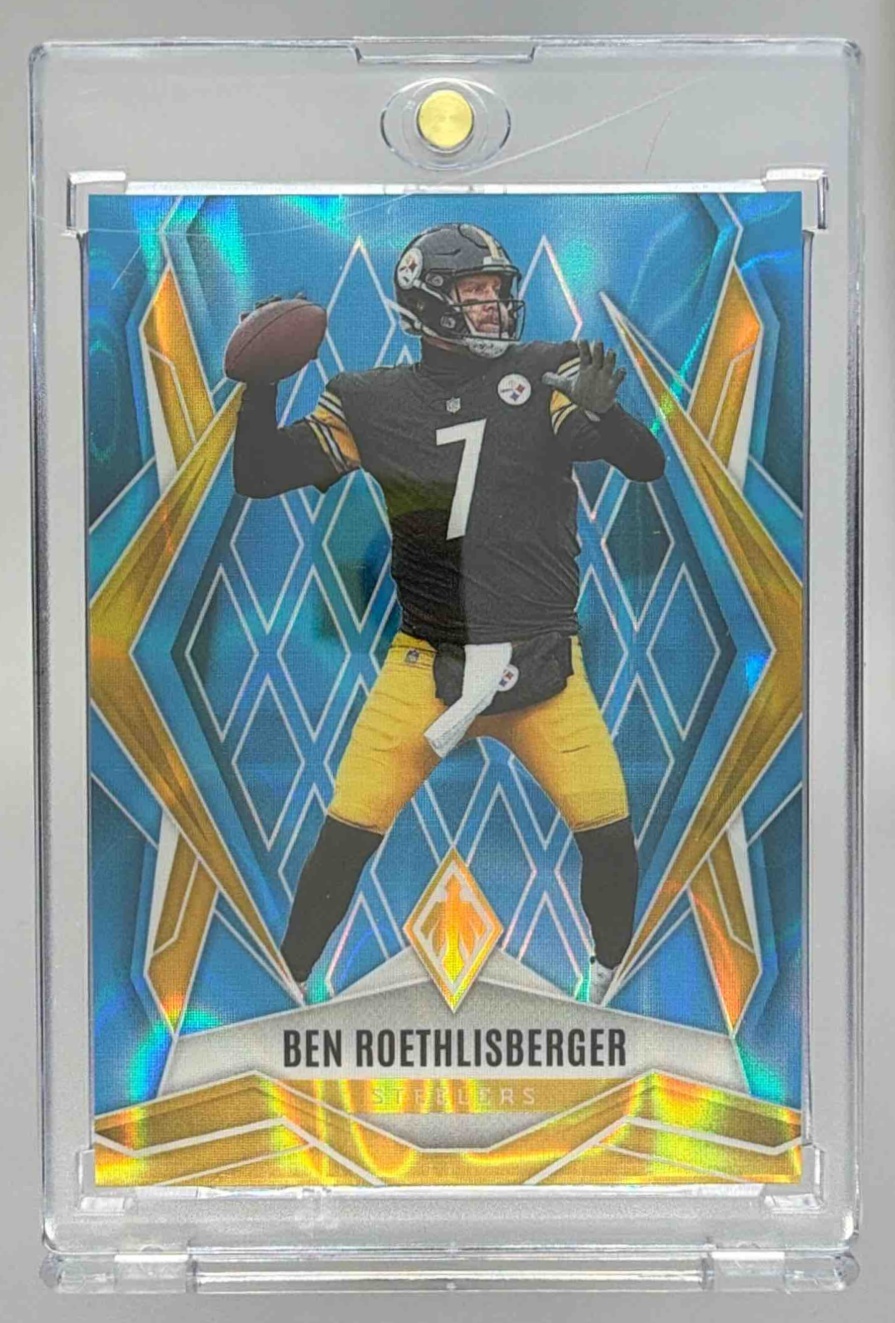 Card image for 2025 Panini Phoenix Ben Roethlisberger Light Blue Lava /325 #89 Steelers
