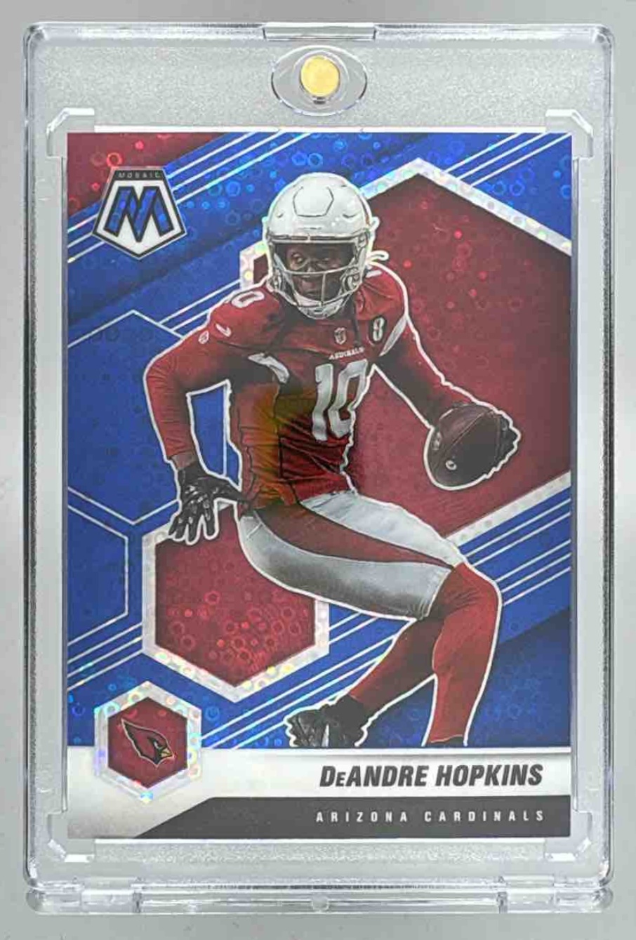 Card image for 2021 Panini Mosaic DeAndre Hopkins No Huddle Prizm Blue /75 #11 Cardinals