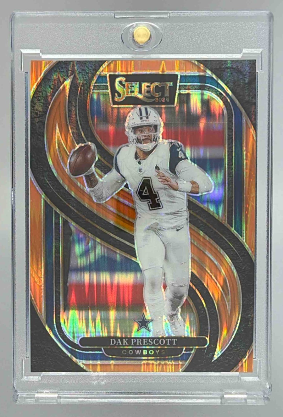 Card image for 2024 Panini Select Dak Prescott Premier Orange Prizm Shock /399 #125 Cowboys