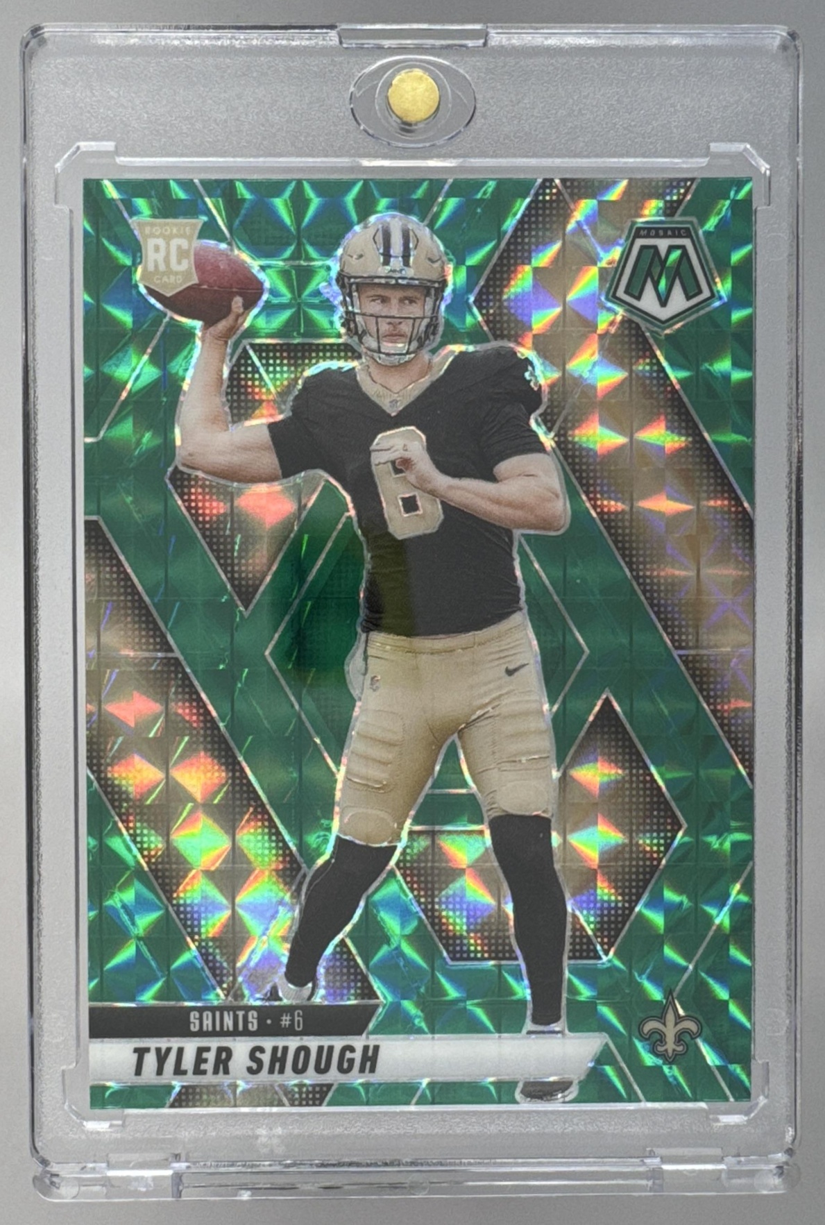 Card image for 2025 Panini Football Mosaic Tyler Shough Rookies #312 RC New Orleans Saints