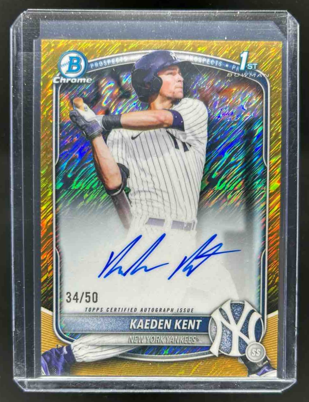 Kaeden Kent 2025 Bowman Draft Chrome Prospect Auto Gold Shimmer Refractor /50