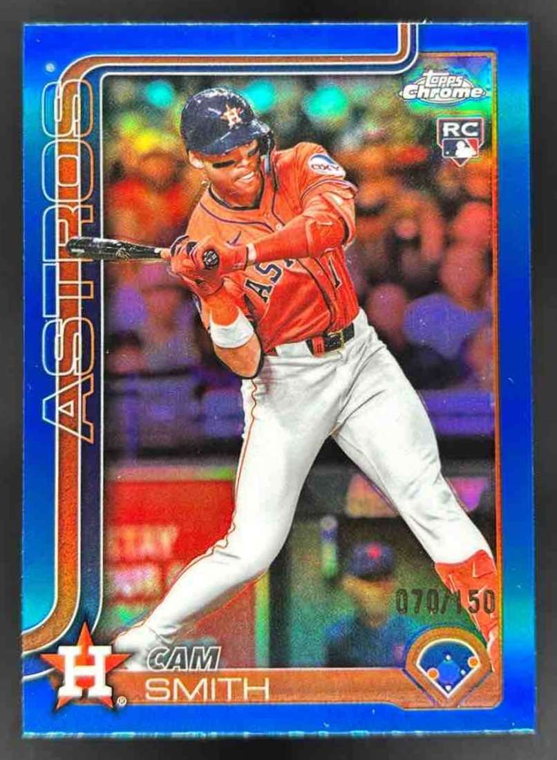 Card image for 2025 Topps Chrome Update Cam Smith Blue Refractor /150 #USC145 RC Astros
