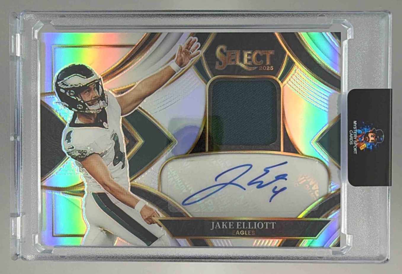 Card image for 2025 Panini Select Jake Elliott Signature Memorabilia Silver Prizm /249 #SME-JET MEM Auto Eagles