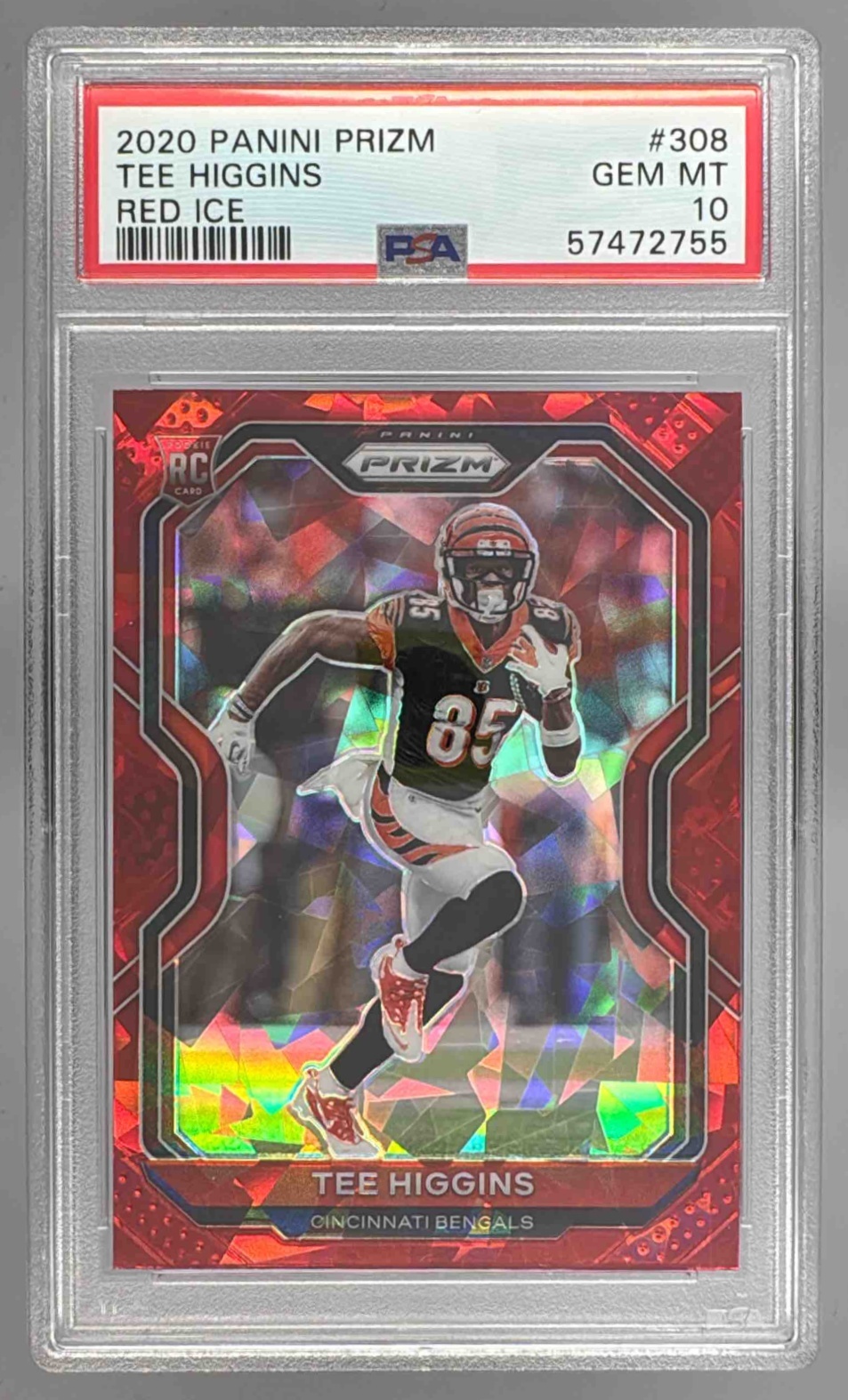 Card image for 2020 Panini Football Prizm Tee Higgins Red #308 RC Cincinnati Bengals