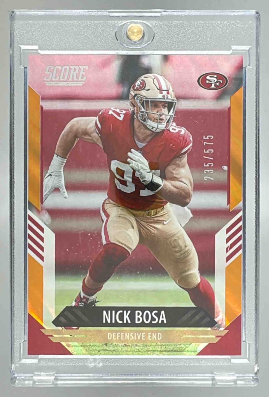 Card image for 2021 Panini Football Score Nick Bosa Lava /575 #263 San Francisco 49ers