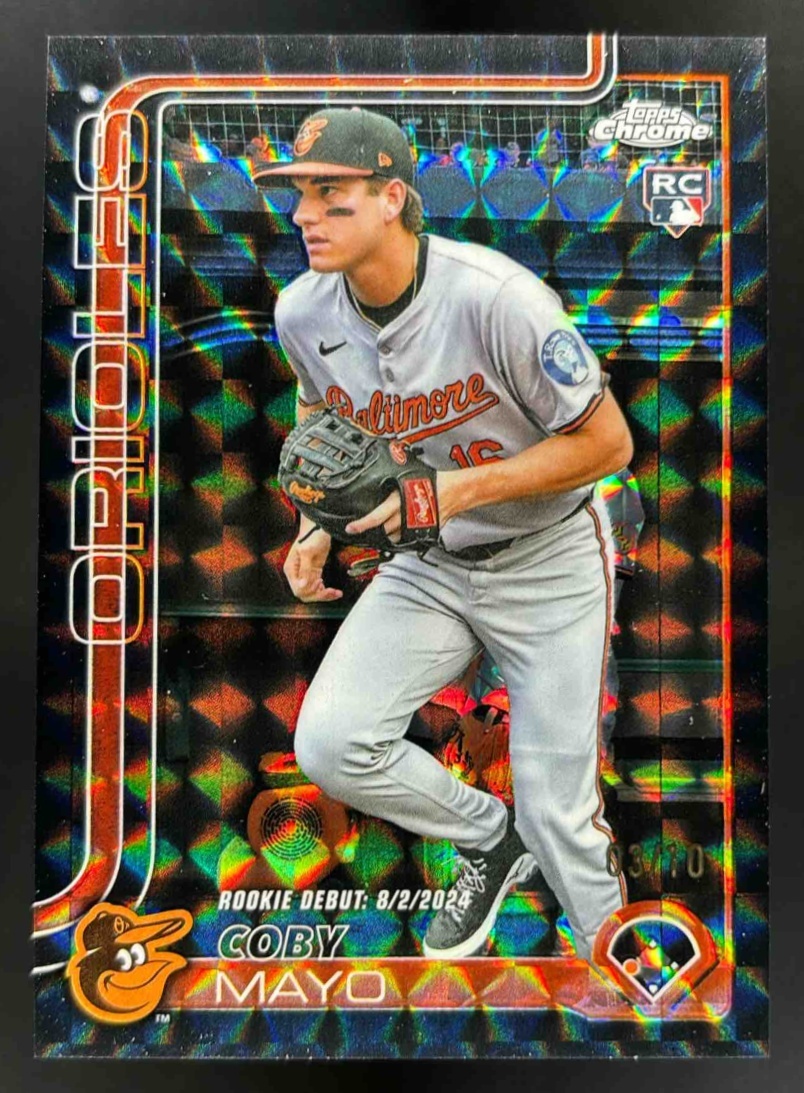 Card image for 2025 Topps Chrome Update Coby Mayo Black Geometric Refractor /10 RC