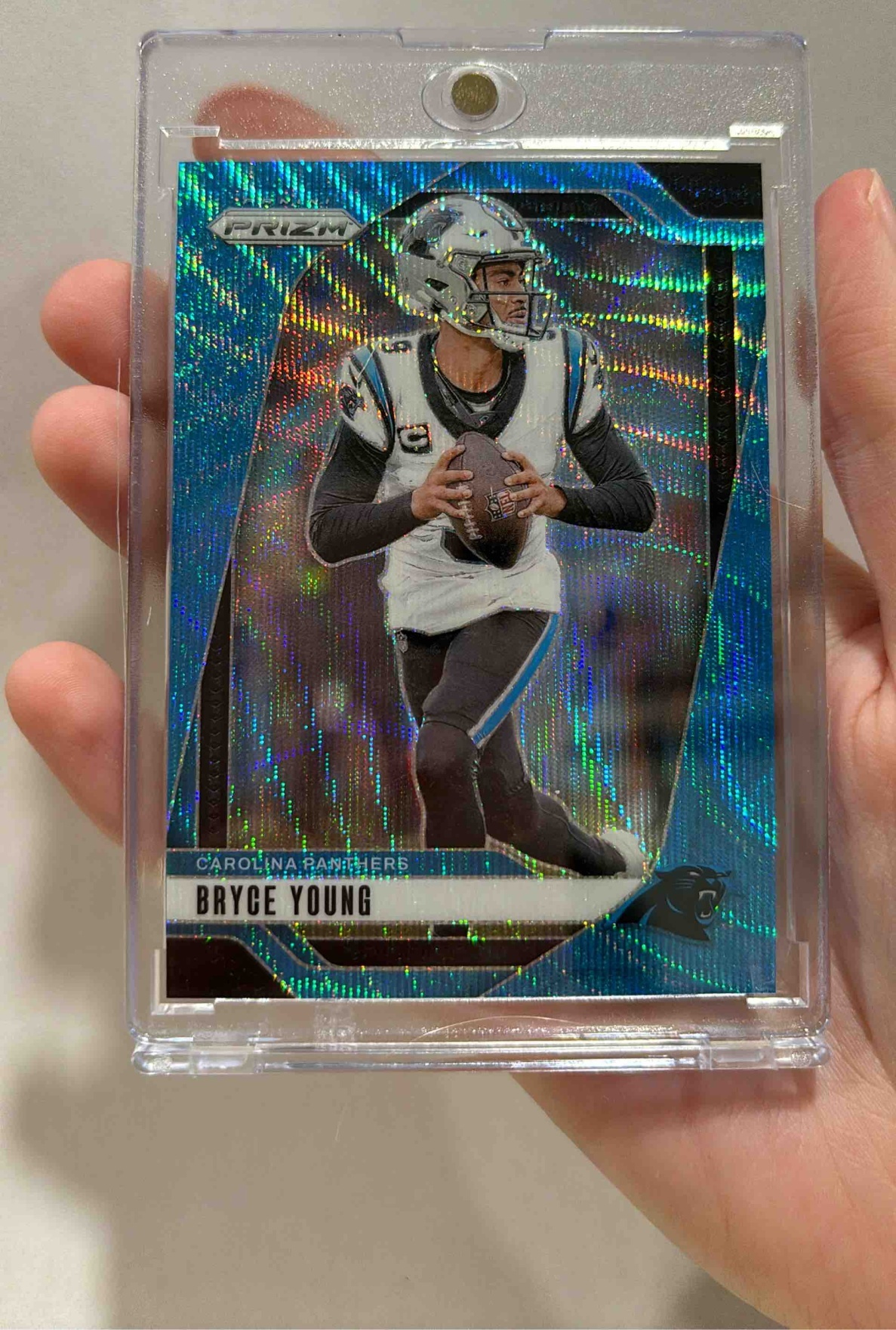 Card image for 2024 Panini Football Prizm Bryce Young Blue Wave /230 #37 Carolina Panthers