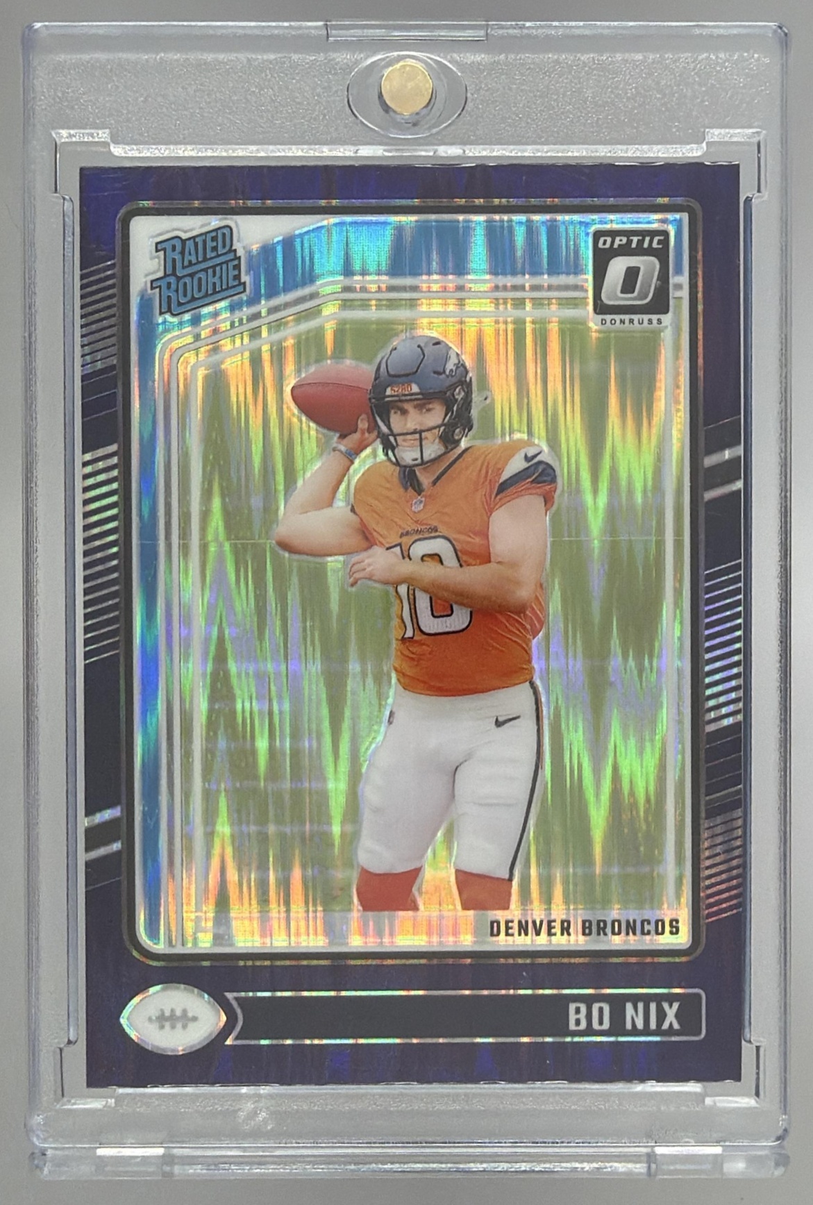Card image for 2024 Panini Donruss Optic Bo Nix Green Hyper #209 Rated Rookie Broncos