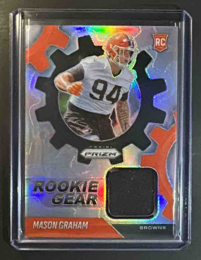 Card image for 2025 Panini Prizm Mason Graham #RGR-MGM Rookie Gear MEM RC Browns