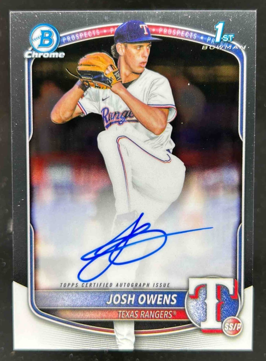 Card image for Josh Owens 2025 Bowman Baseball Draft Chrome Auto 1st Prospect Texas Rangers