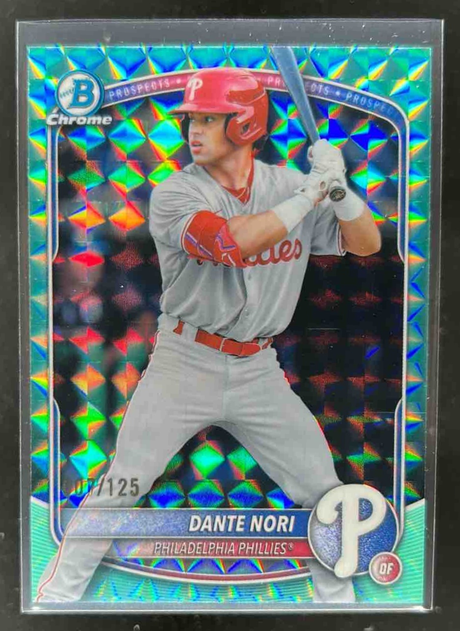 Card image for Dante Nori 2025 Bowman Draft Chrome Aqua Geometric Refractor /125