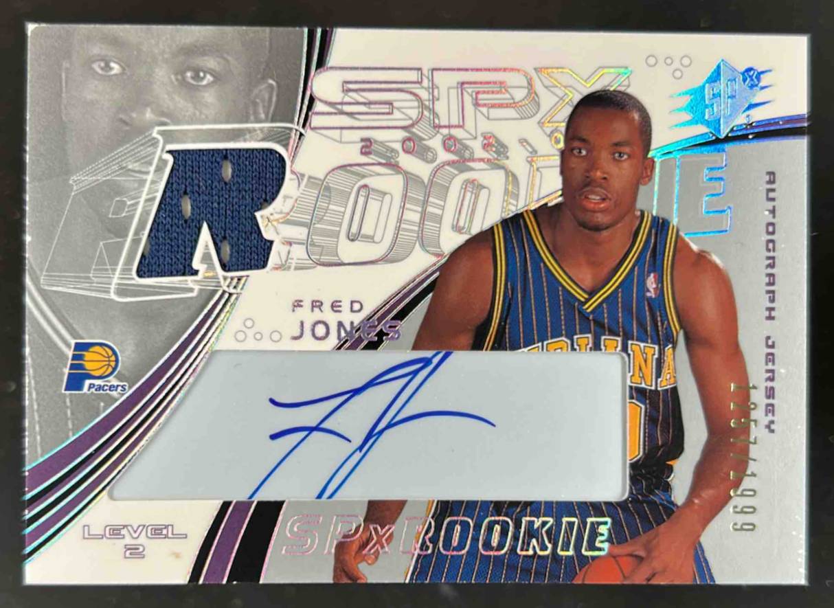 Card image for 2002-03 SPX FRED JONES /1999 #120 MEM AUTO RC ROOKIE INDIANA PACERS