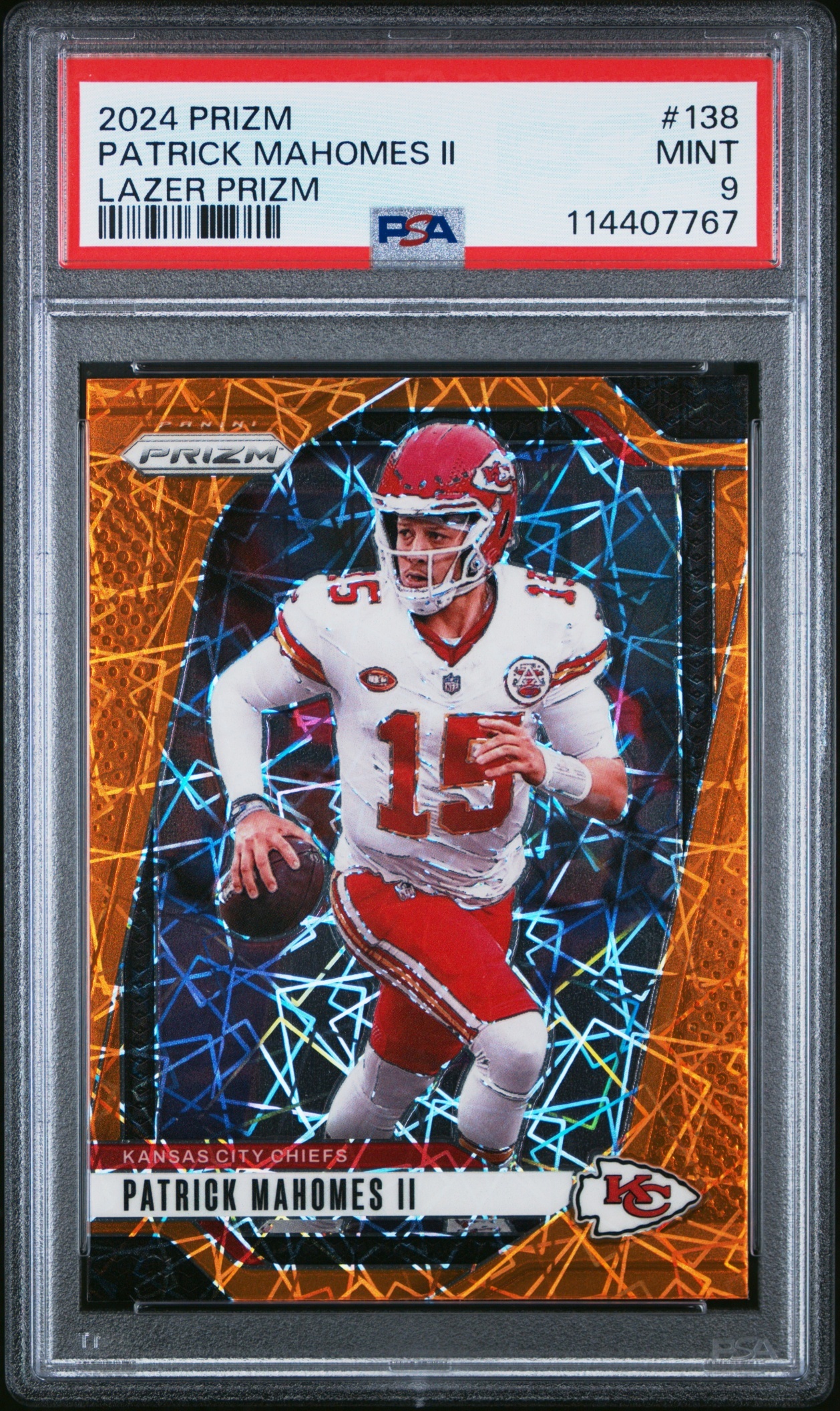 Card image for 2024 Panini Football Prizm Patrick Mahomes II Lazer #138 Kansas City Chiefs