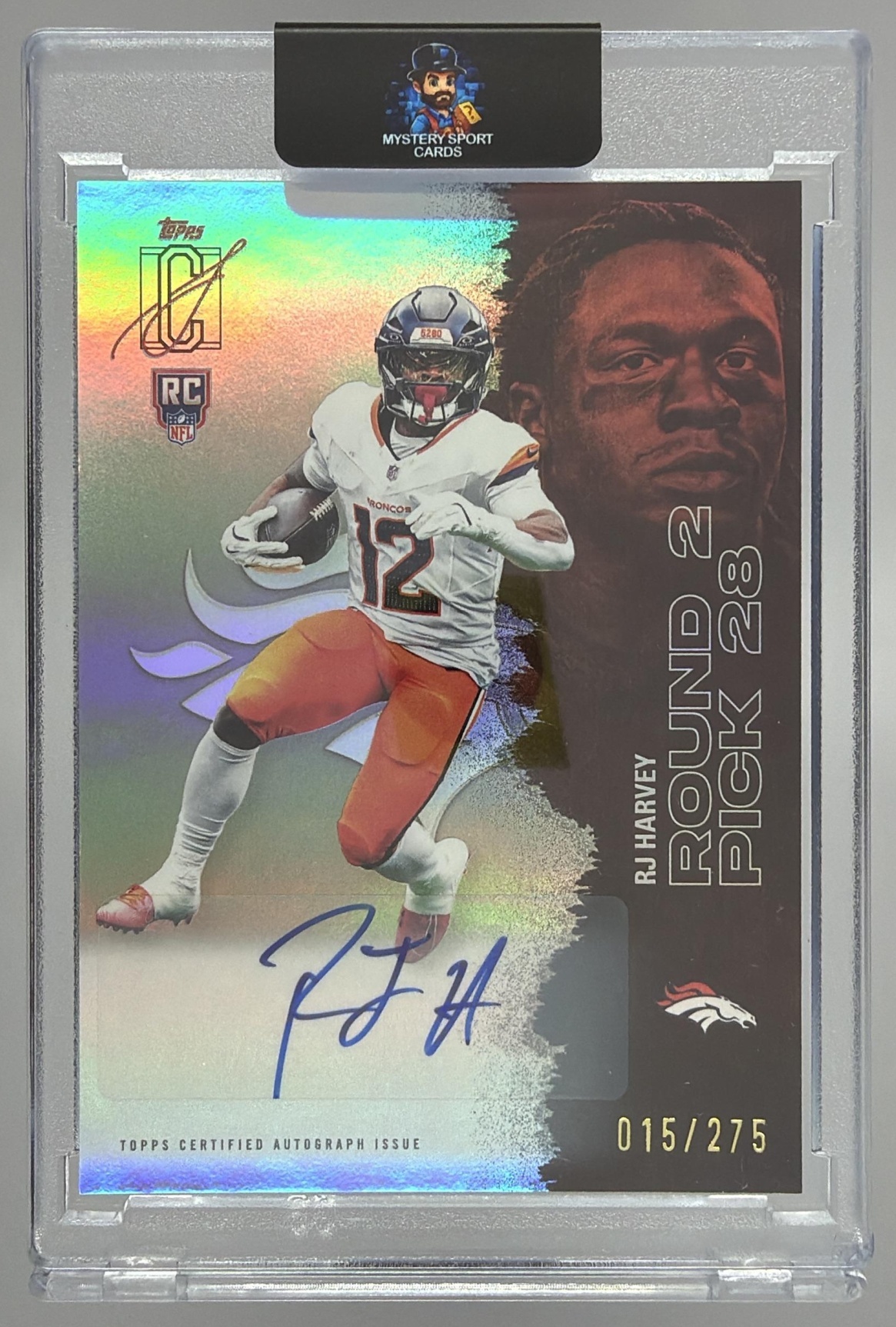 Card image for 2025 Topps Signature Class RJ Harvey Rookie Auto Silver Foil /275 #127 RC Broncos