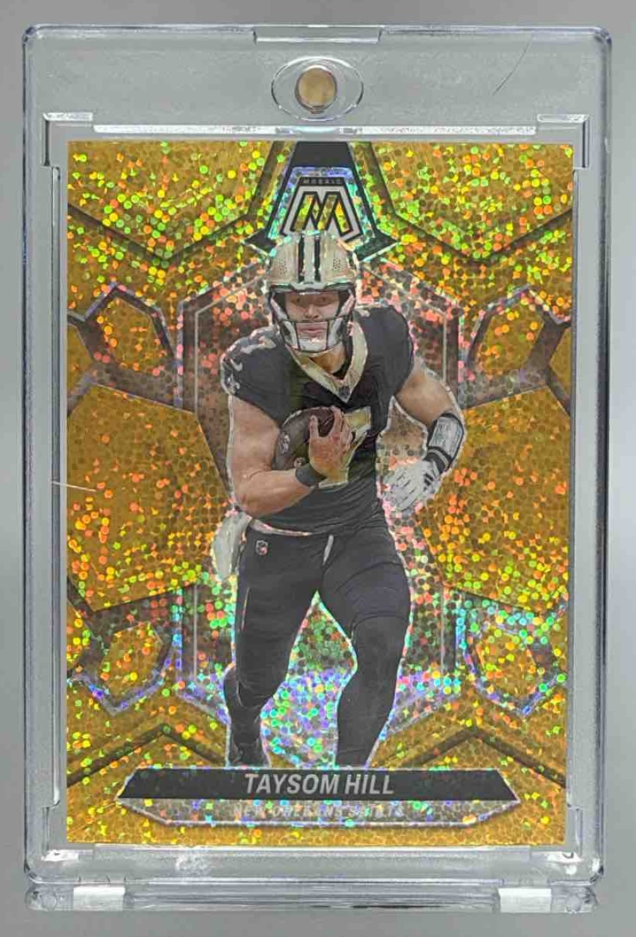 Card image for 2024 Panini Mosaic Taysom Hill Gold Sparkle Prizm /24 #158 Saints