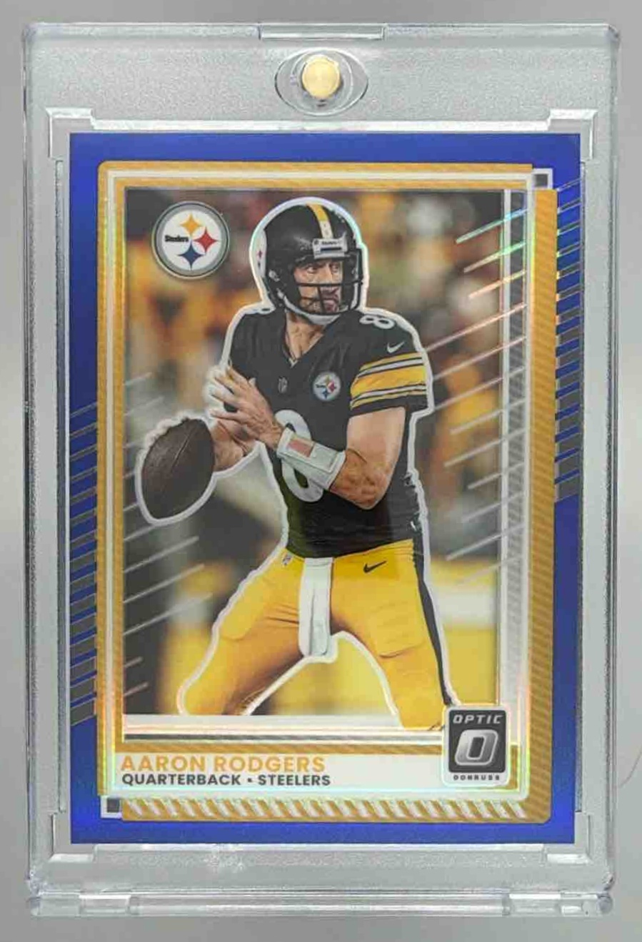 Card image for 2025 Panini Donruss Optic Aaron Rodgers Blue Prizm /249 #75 Steelers