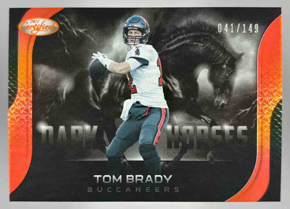 Card image for 2021 Panini Certified Tom Brady Dark Horses Mirror Orange /149 #DH-1 Buccaneers