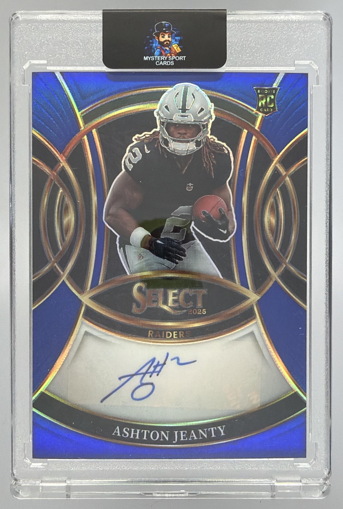 Card image for 2025 Panini Select Ashton Jeanty Rookie Signatures Blue Prizm /149 #RSI-AJY Auto Raiders