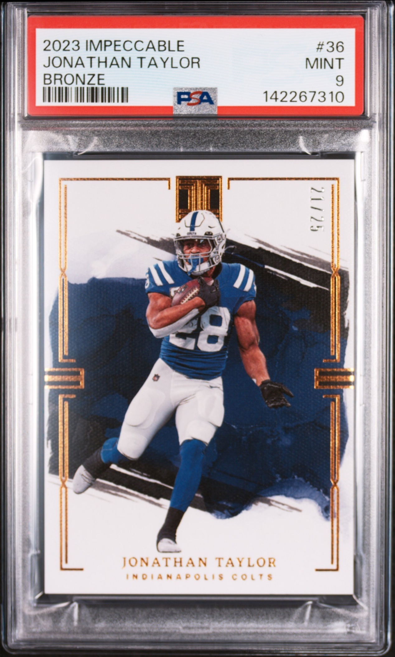 Card image for 2023 Panini Impeccable Jonathan Taylor Bronze /25 #36 Colts