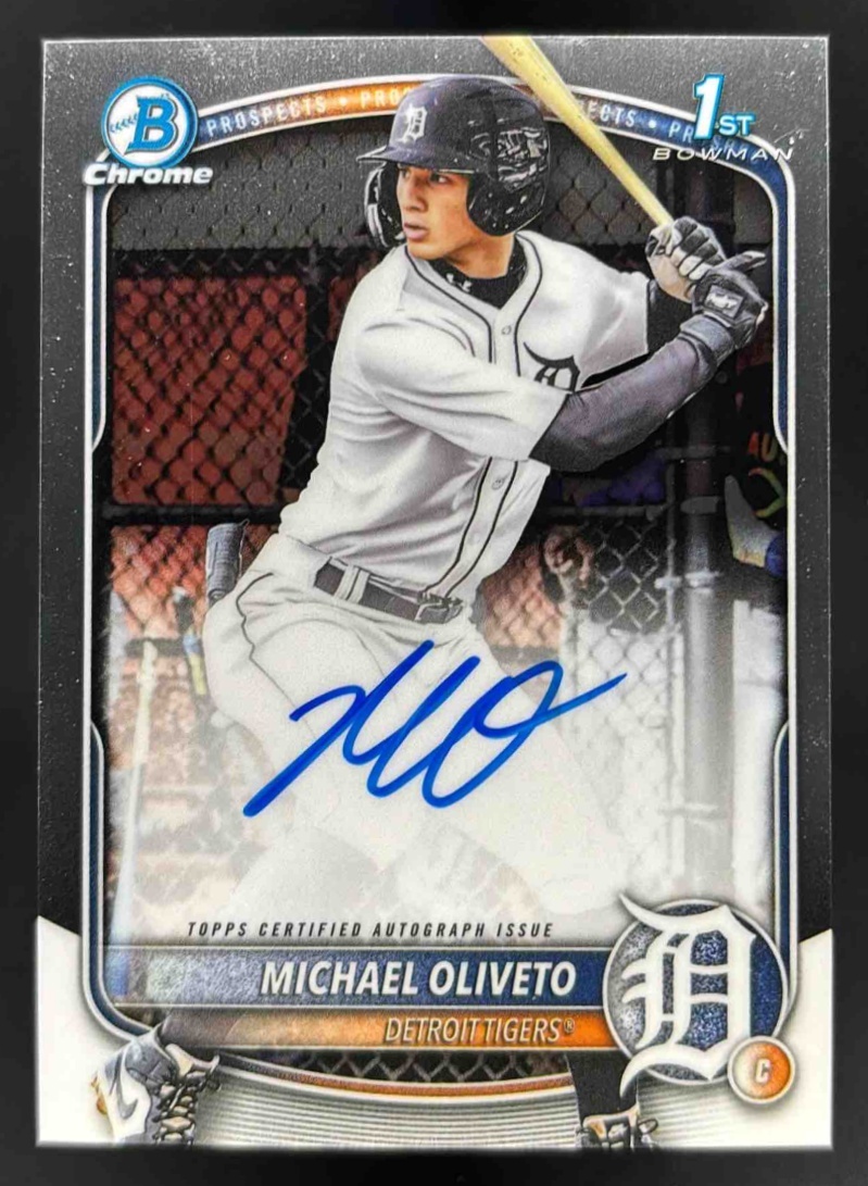 Card image for 2025 Bowman Draft Michael Oliveto Chrome Prospect Auto #CPA-MO Tigers