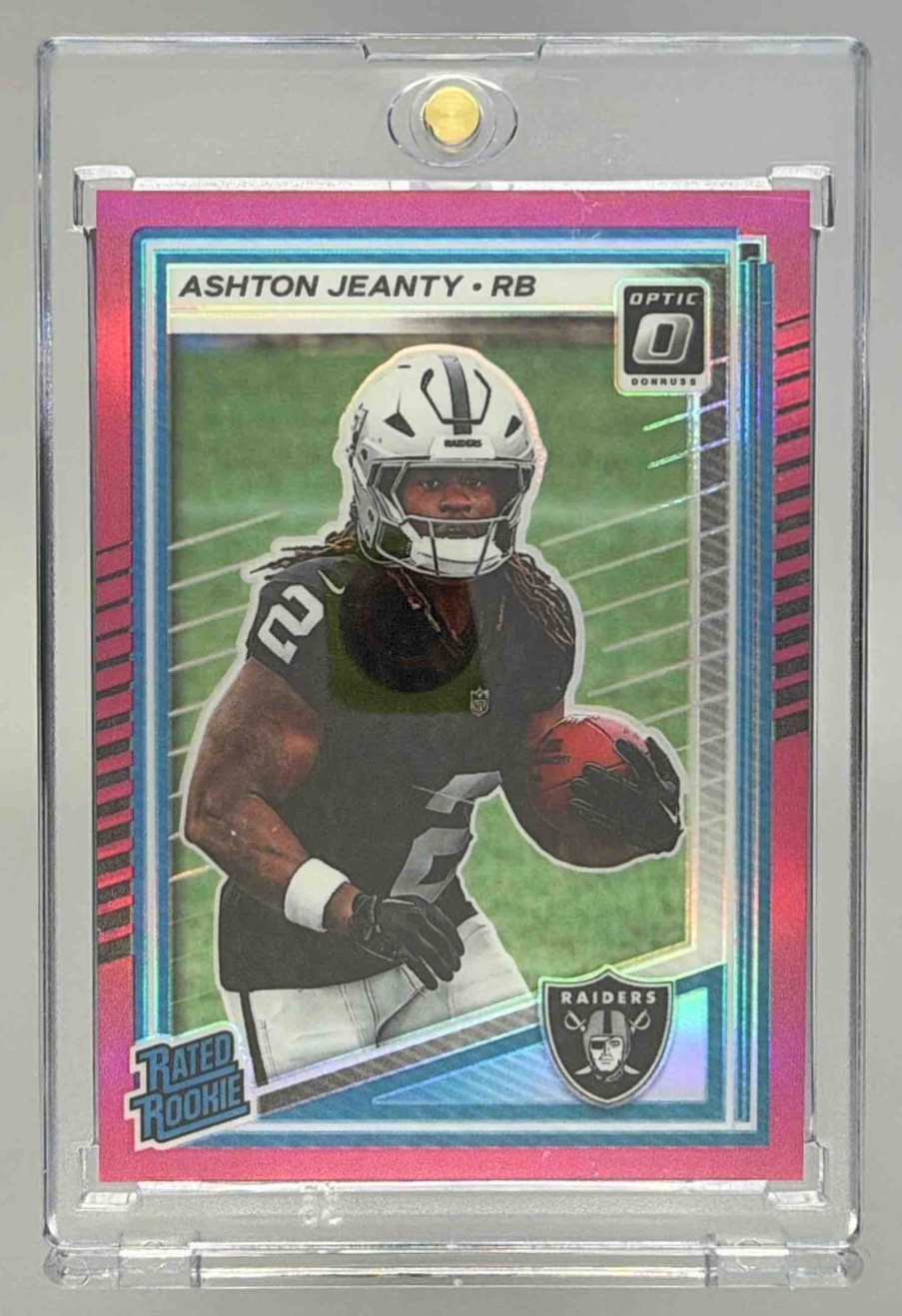 Card image for 2025 Panini Donruss Optic Ashton Jeanty Rated Rookie Holo Prizm #202 Raiders